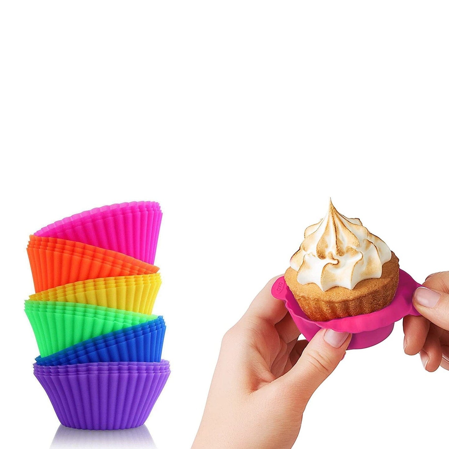 24-Pack: Multicolored Reusable Silicone Baking Cups Liner for Cupcakes and Muffins