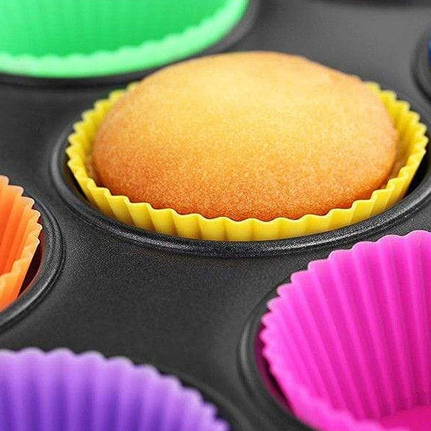 24-Pack: Multicolored Reusable Silicone Baking Cups Liner for Cupcakes and Muffins