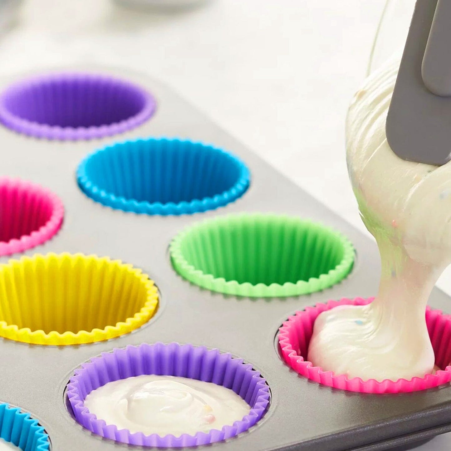 24-Pack: Multicolored Reusable Silicone Baking Cups Liner for Cupcakes and Muffins