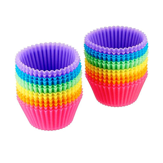 24-Pack: Multicolored Reusable Silicone Baking Cups Liner for Cupcakes and Muffins