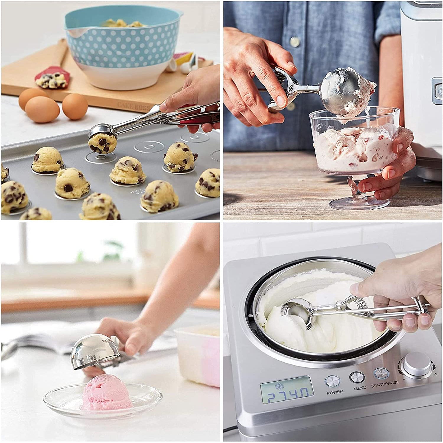 3-Pieces Set: Stainless Steel Cookie Scoops with Trigger Release