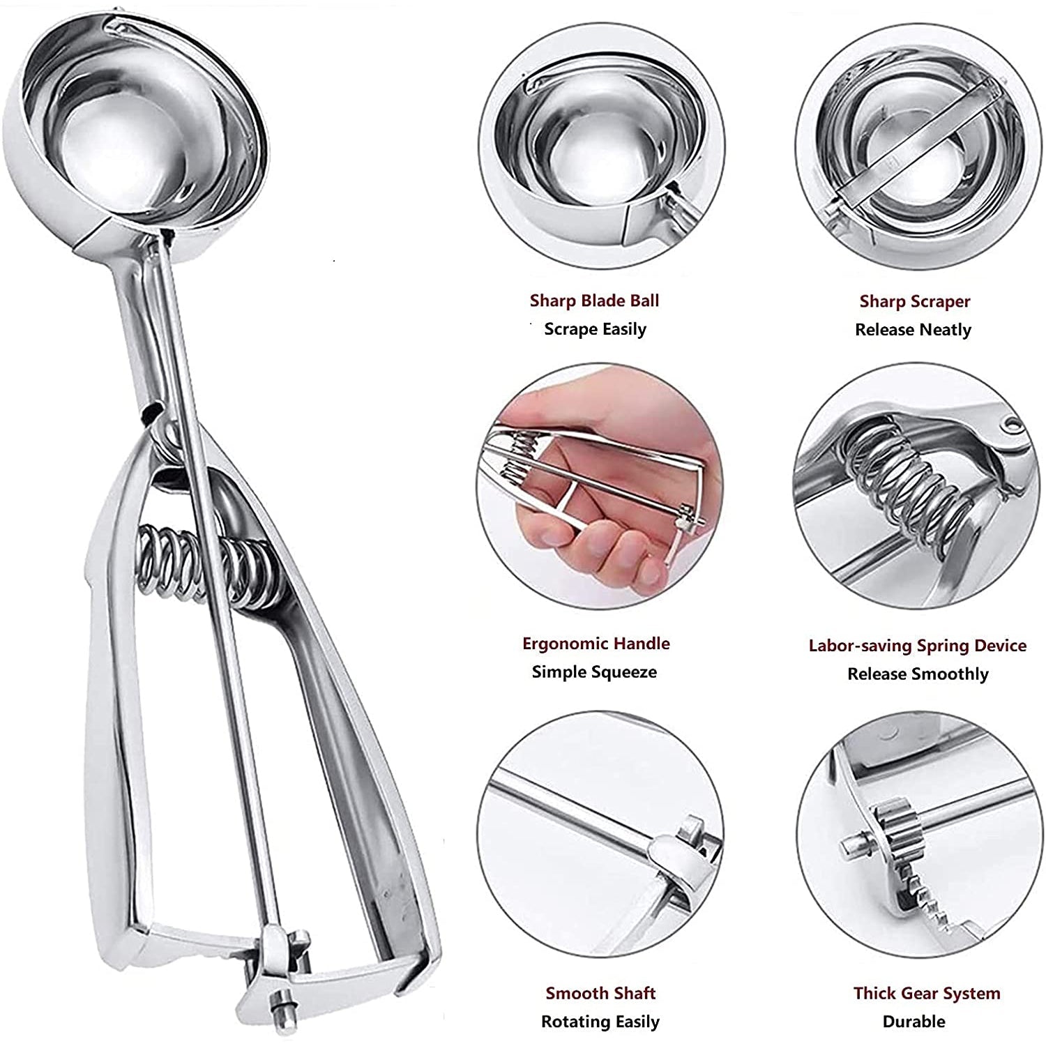 3-Pieces Set: Stainless Steel Cookie Scoops with Trigger Release